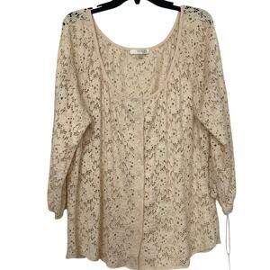 Kenar Sheer Boho Crochet Lace Tunic Top Cream Cottagecore Prairie Romantic 2X